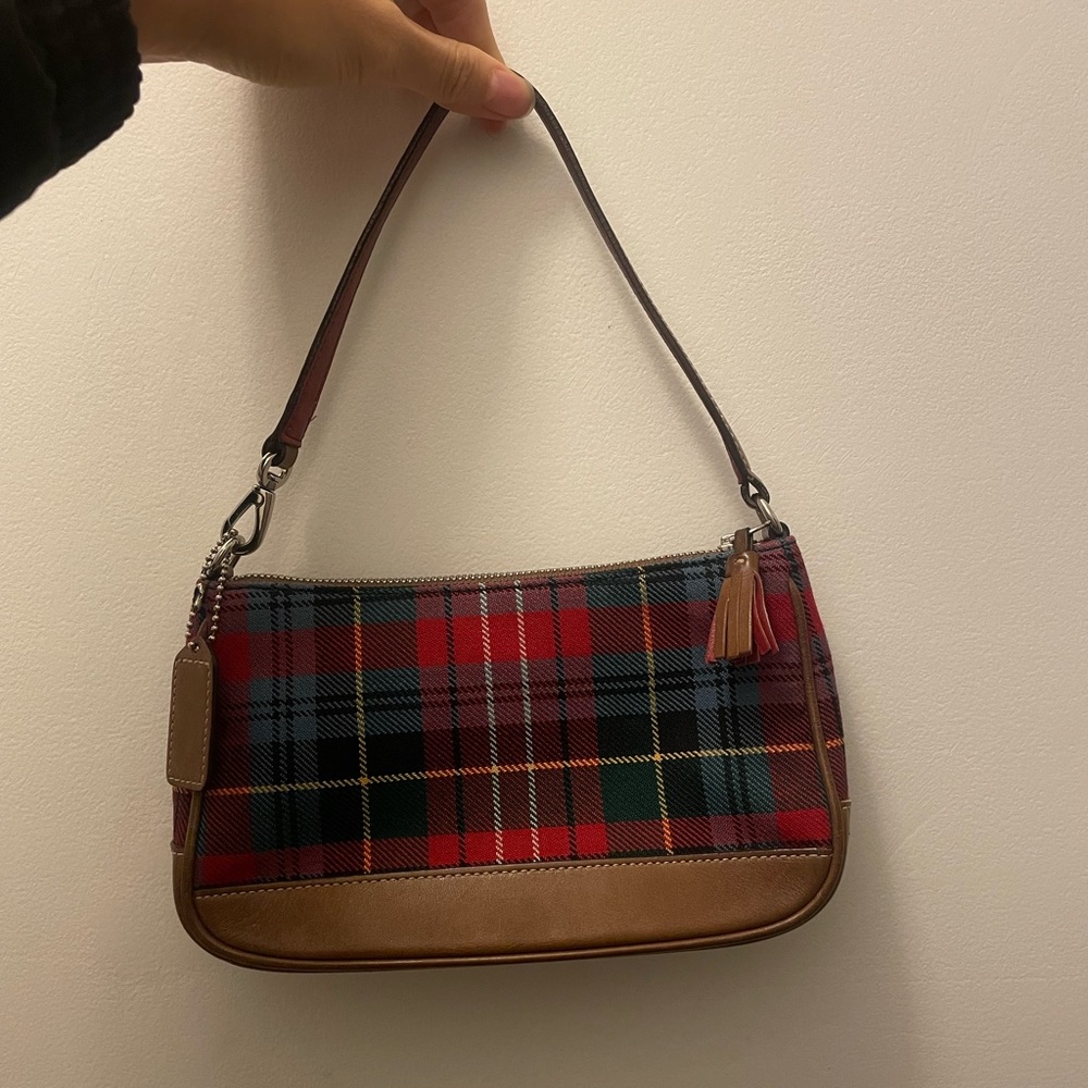 Rare Authentic Coach Tartan Plaid Demi Bag with Tan Leather Trim